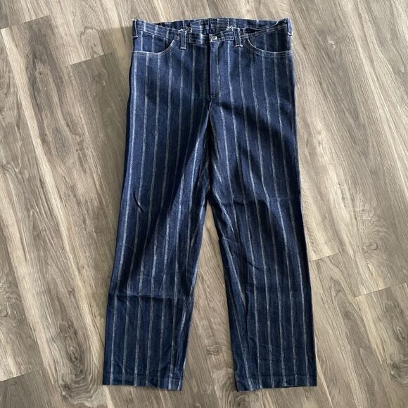 Vintage 1960s Jeans 1960s HBT Size 36x32 Striped Dark Wash Lenzip Handmade?